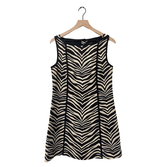 J. Crew Dresses & Skirts - J. Crew Black & Cream Zebra Print Linen Shift Dress Size 6